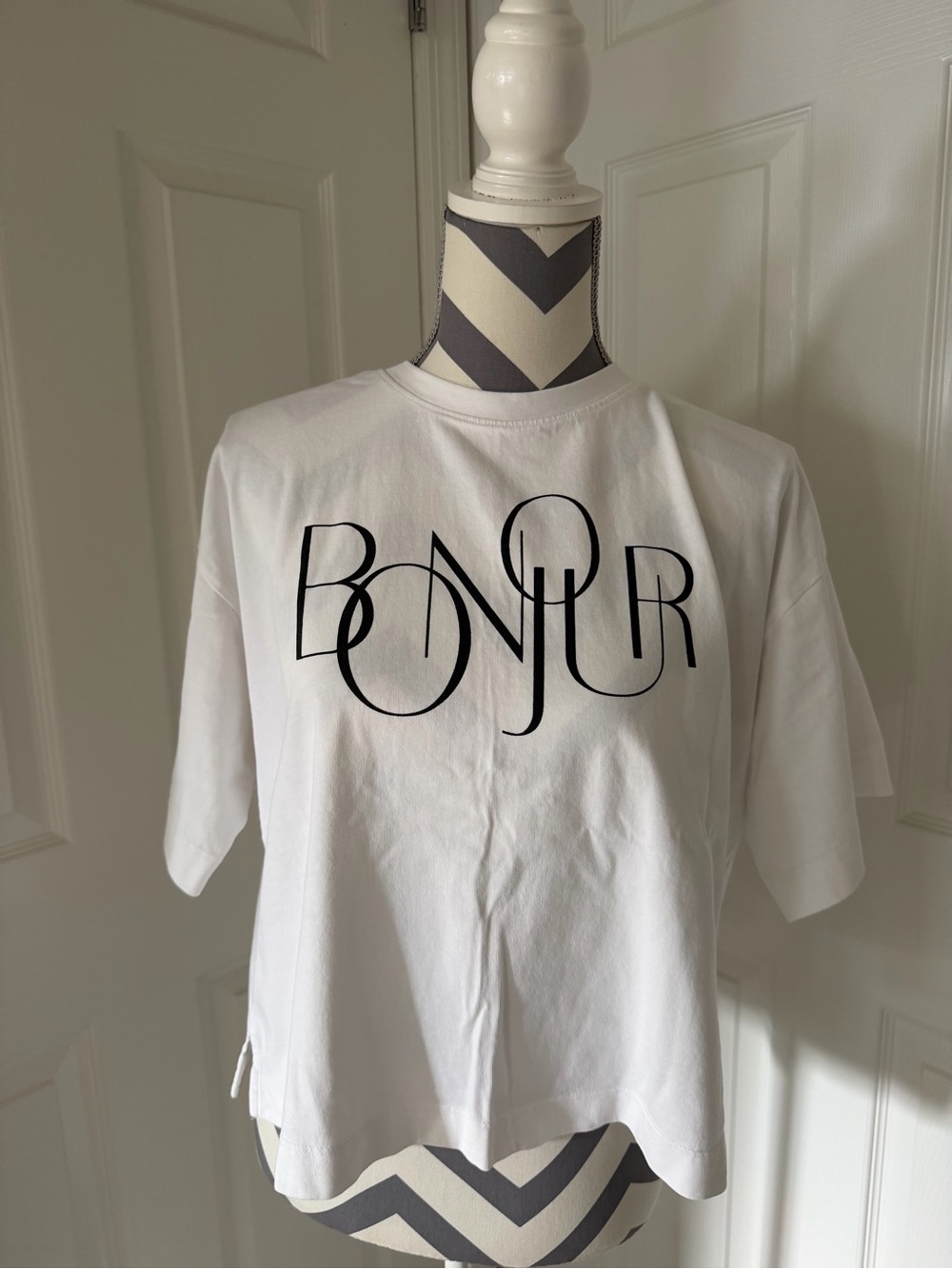 LOFT White Tee with Black Bonjour Script